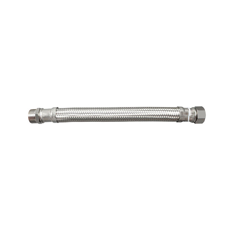 Latiguillo flexible de gran caudal DN18 trenzado en acero inoxidable con conexiones macho hembra de 3/4 pulgadas para contadores de agua.