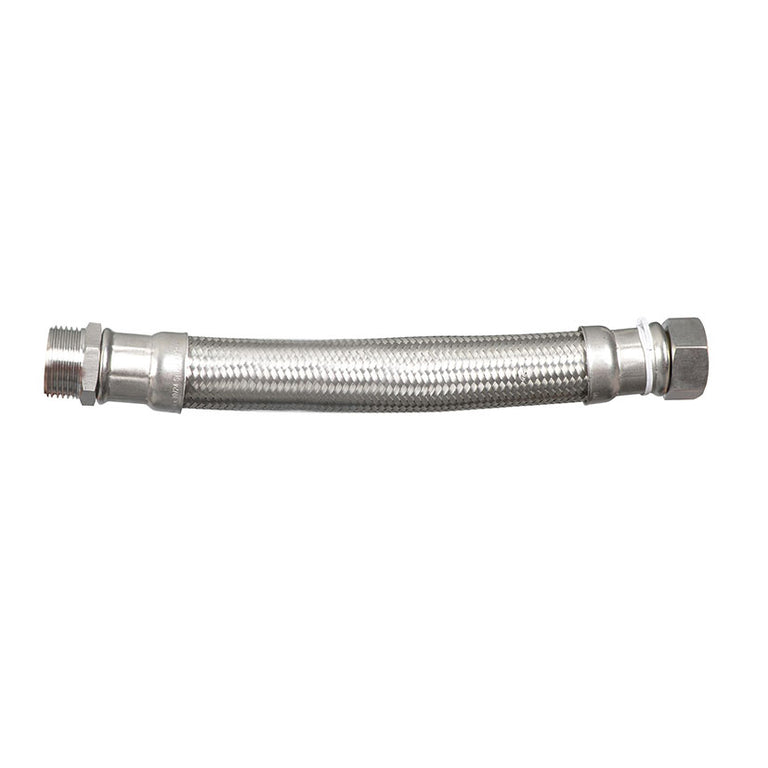 Latiguillo flexible grueso DN25 de 1 pulgada con trenzado de acero inoxidable y conexiones macho hembra para contadores de agua grupos de presión y climatización o gran caudal