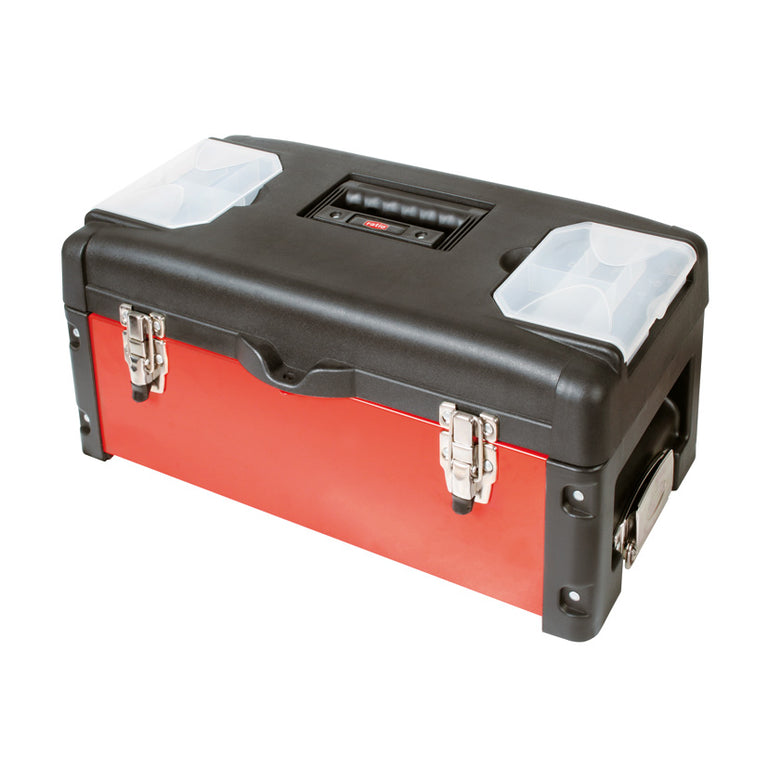 Módulo superior del taller Hardbox 6688 con cierres metálicos y compartimentos transparentes en la tapa.