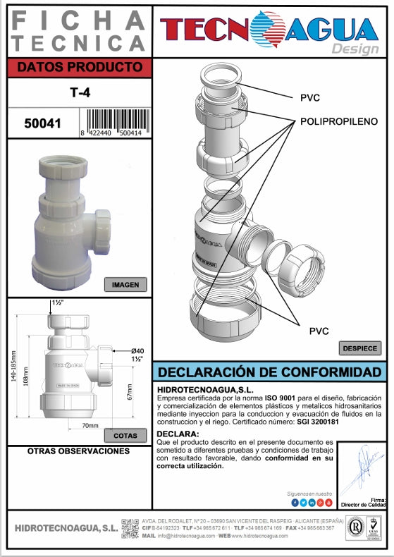 Sifón Botella Mini Extensible Tecnoagua T-4 / T-4M