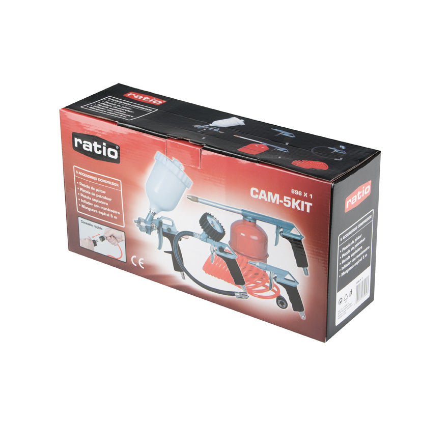 Caja del kit de accesorios de aire comprimido RATIO CAM-5KIT con especificaciones