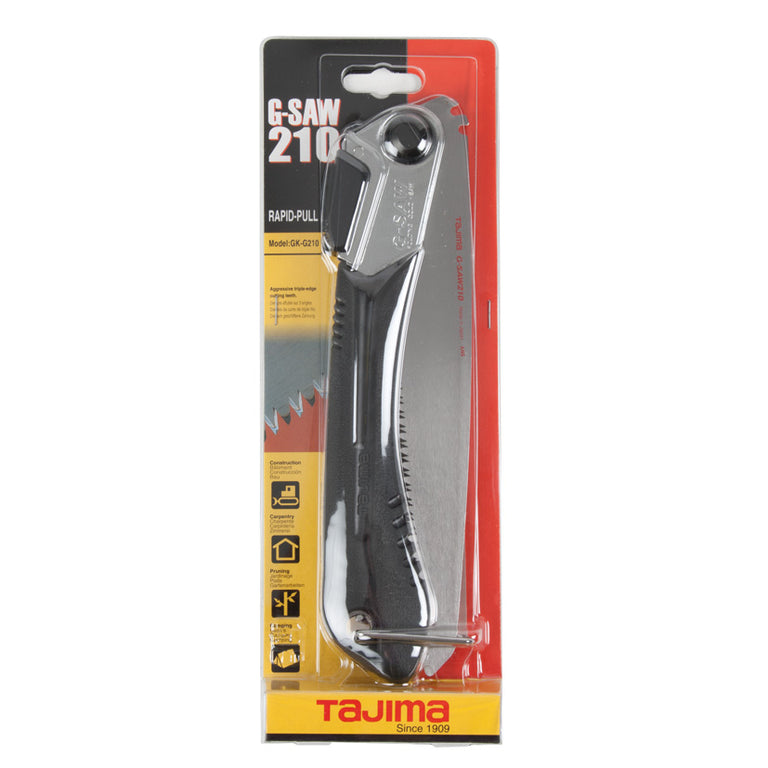 Embalaje original del serrucho Tajima G-Saw 210 Rapid-Pull para construcción y poda