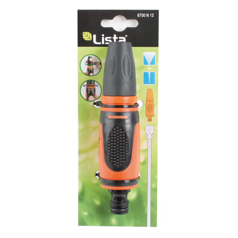 Embalaje original de la lanza de riego LISTA 8700N12 con indicadores de chorro regulable y lluvia.