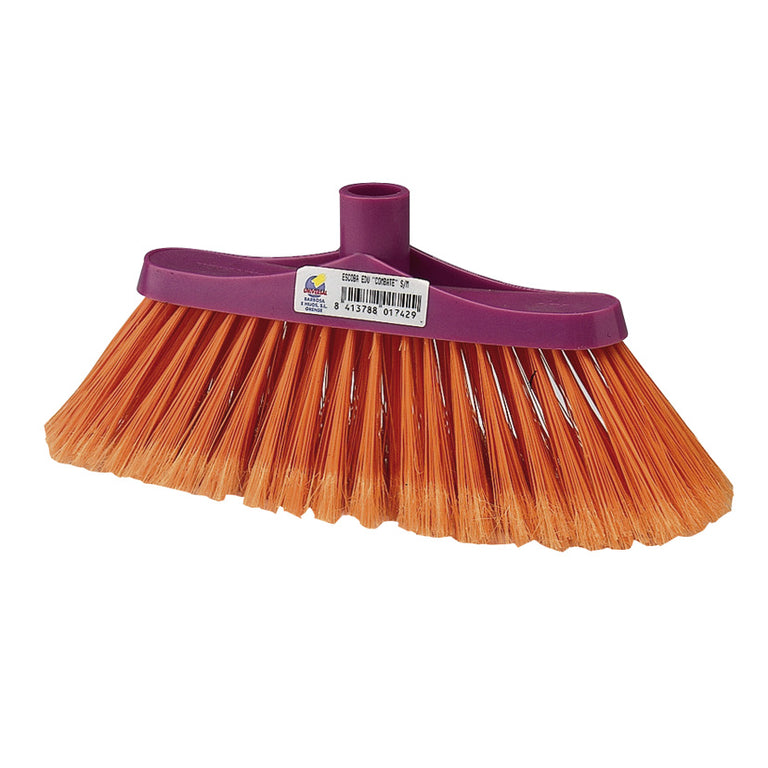 Escoba Universal Combate con fibras de PVC naranja y soporte morado