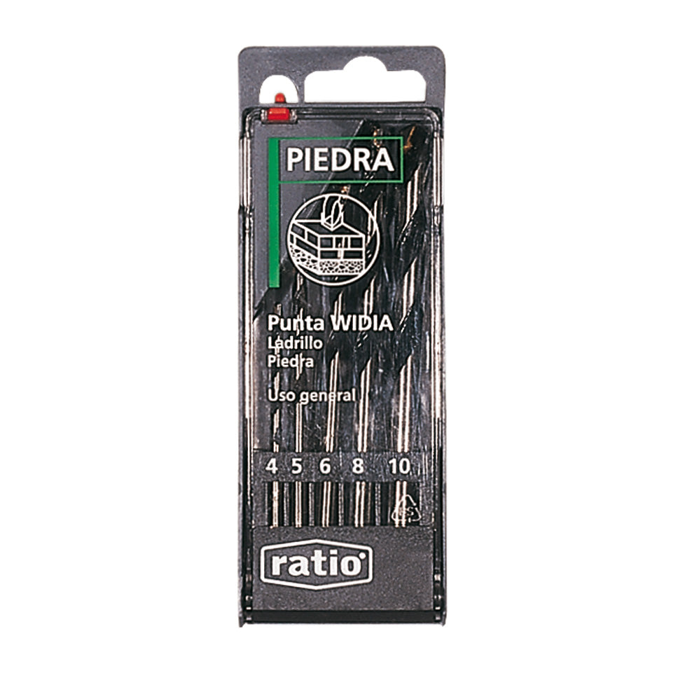 Estuche de 5 brocas para pared RATIO con punta de widia diámetros 4 a 10 mm