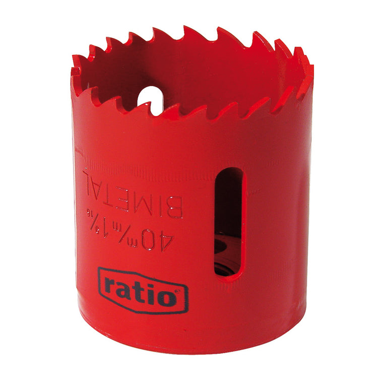 Sierra corona bimetal roja RATIO 1590 de 40mm con dientes variables para corte de metal