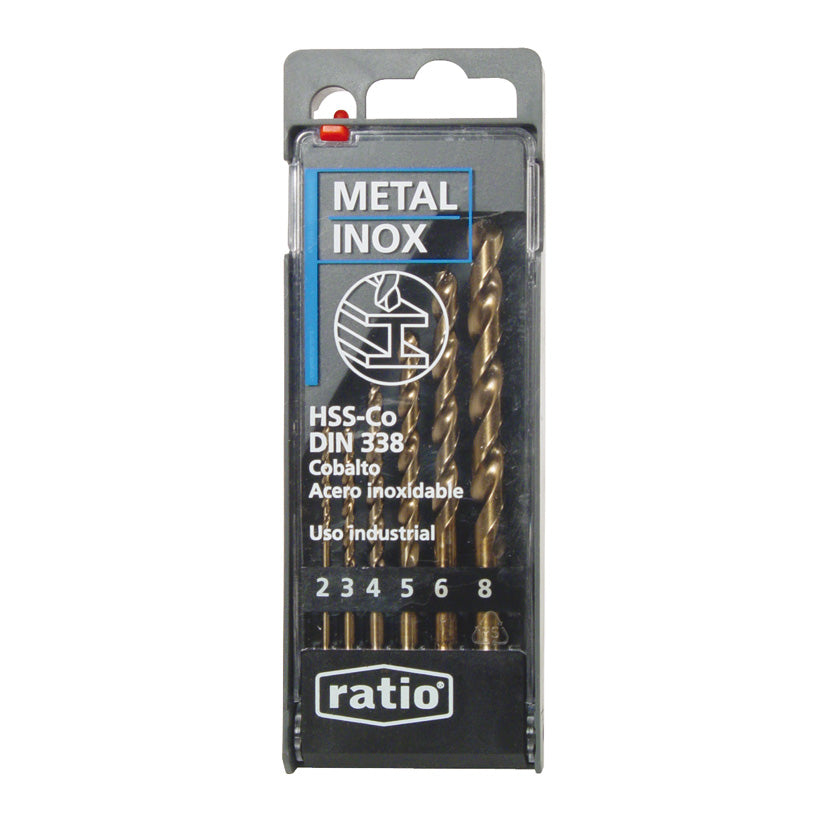 Estuche de 6 brocas para metal RATIO HSS-CO de 2 a 8 mm para acero inoxidable y uso industrial