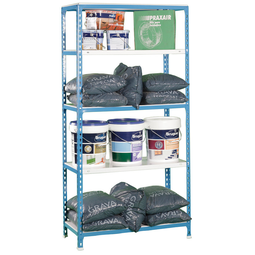 Estantería Metálica Kit Practic 40 (180kg/balda) Blanco y Azul