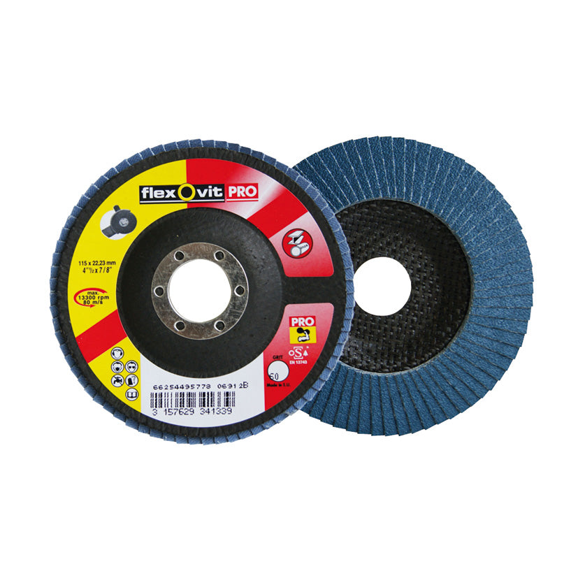 Disco de láminas Flexovit PRO 115mm grano 80 de zirconio para amoladora angular profesional