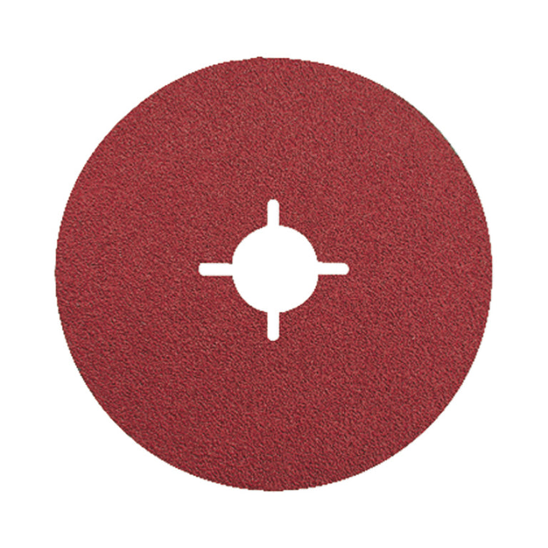 Disco abrasivo de fibra color rojo con centro en estrella para amoladora