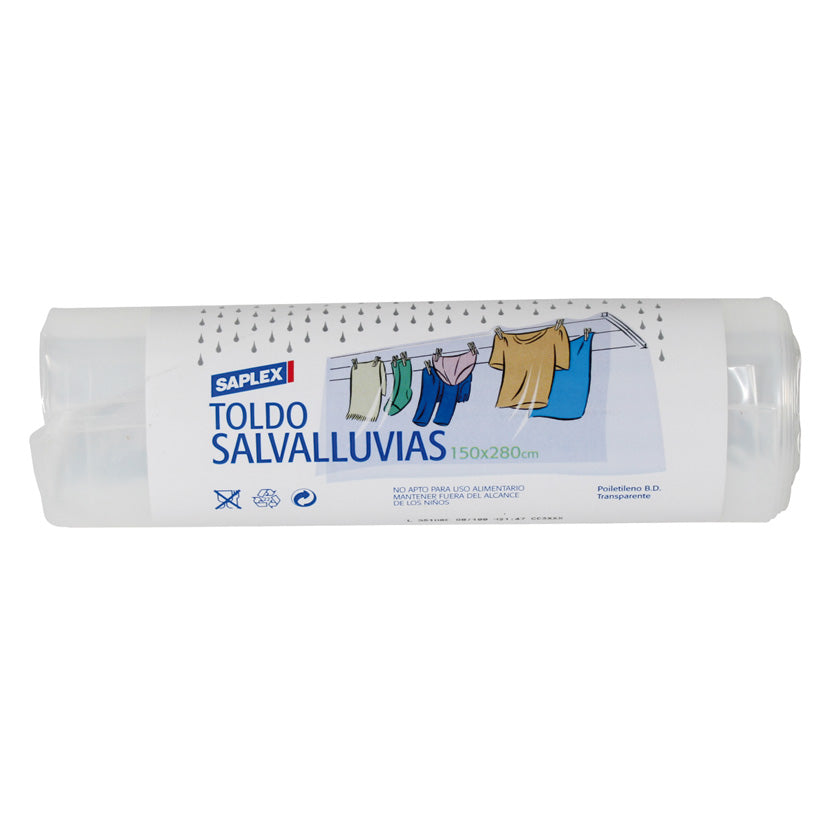 Toldo salvalluvias Saplex de polietileno transparente 150x280 cm para protección de ropa en tendedero
