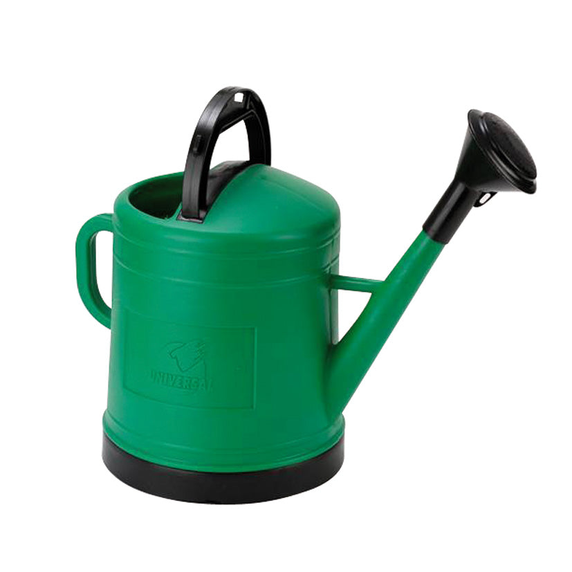Regadera Garden verde de gran capacidad con doble asa y alcachofa negra para riego profesional.