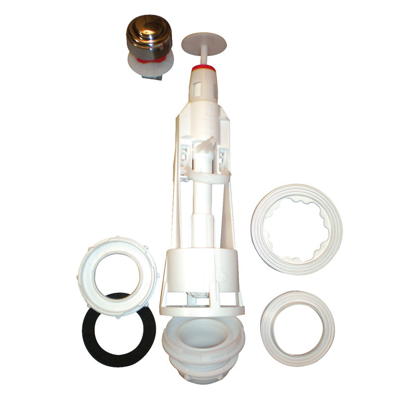 Kit completo de descarga Fominaya Tyfon+ con pulsador cromado, juntas EPDM y adaptador de base