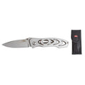 Navaja RATIO Sport Tool abierta con hoja de acero inox satinado y mango de aluminio gris con funda negra