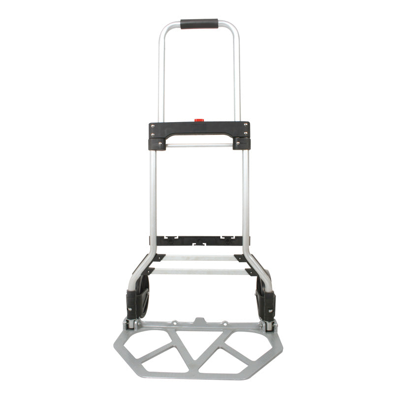 Carretilla plegable de aluminio RATIO abierta con base de carga y mango extensible
