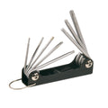 Juego de 8 llaves Torx RATIO tipo navaja plegable fabricadas en acero cromo-vanadio satinado.