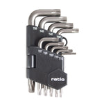 Juego de 9 llaves Torx de seguridad RATIO en soporte organizador negro con medidas marcadas