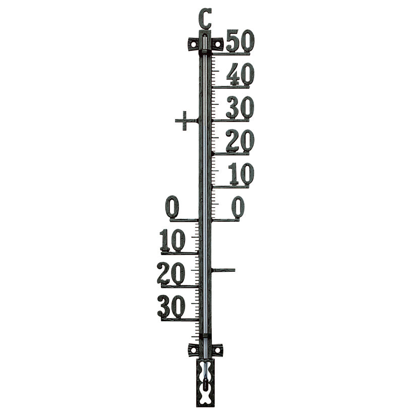Termómetro de exterior metálico HERTER color negro de 42 cm con escala de -30 a 50 grados Celsius.