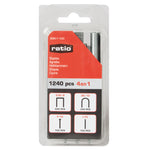 Blíster de 1240 grapas y clavos surtidos 4 en 1 marca RATIO para grapadoras universales.