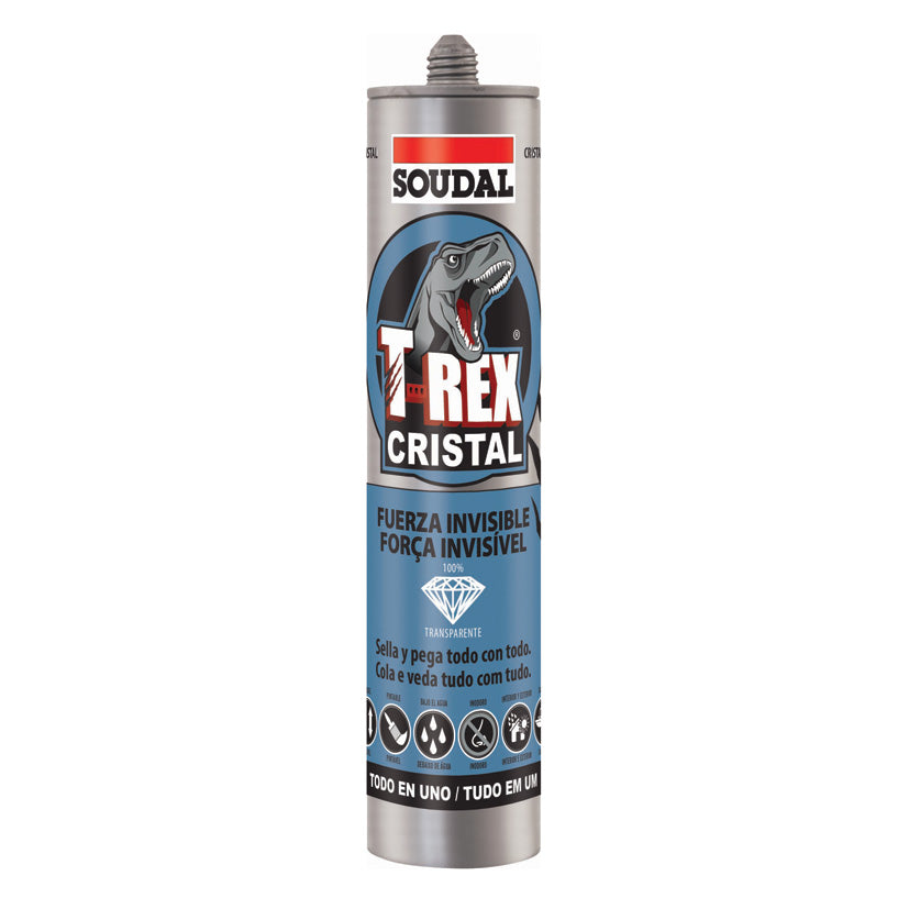 Cartucho adhesivo sellador Soudal T-Rex Cristal transparente 290ml fuerza invisible