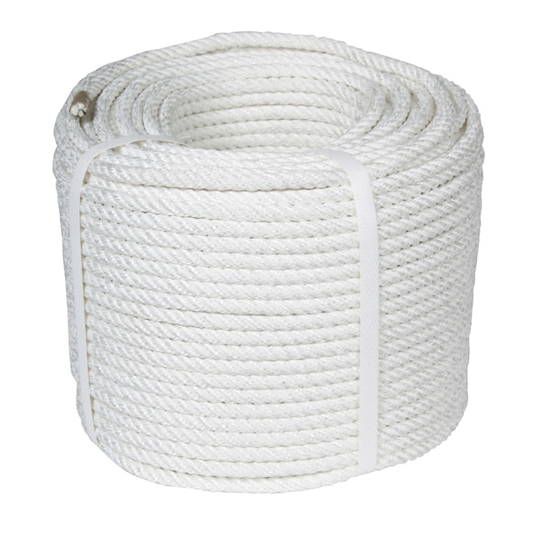 Rollo de cuerda de nylon blanco mate torcida de 4 cabos de alta tenacidad para industria y náutica.