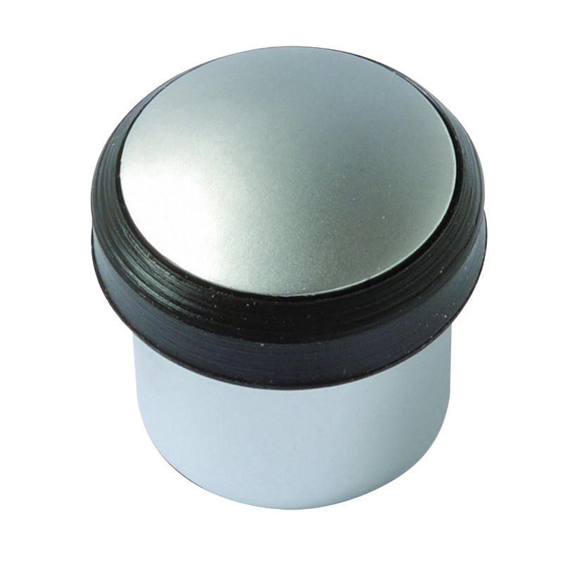 Tope de puerta cilíndrico Brinox en acero cromo mate con goma protectora negra