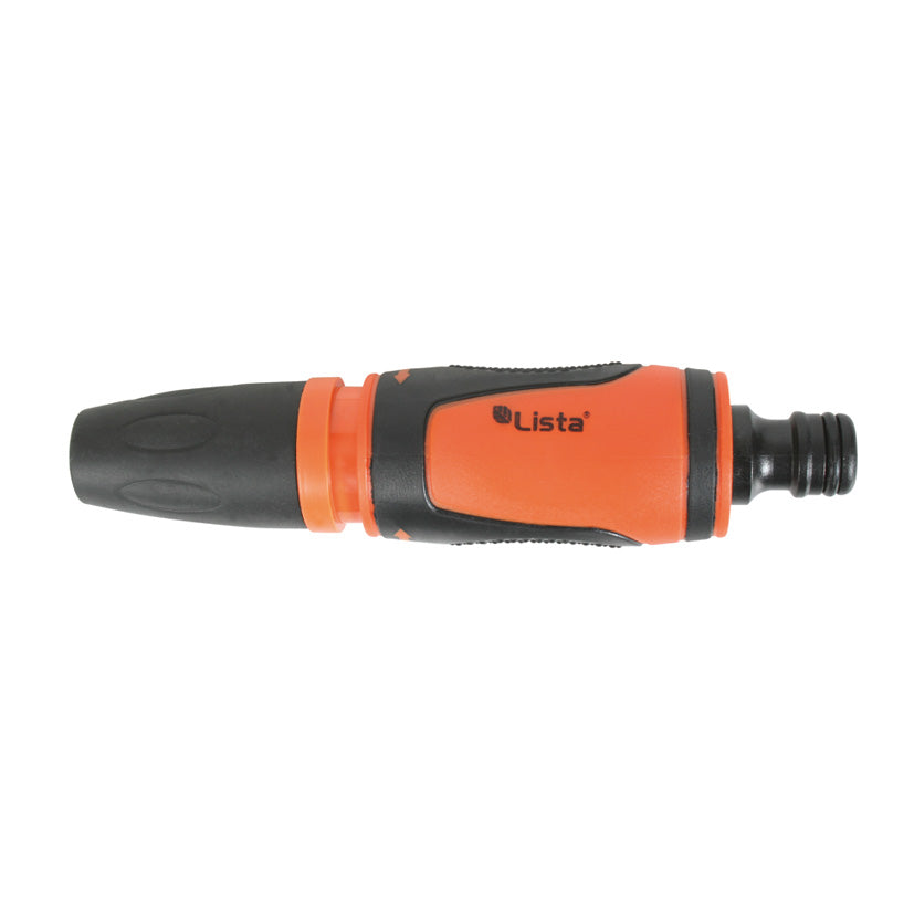Lanza de riego regulable LISTA de plástico ABS naranja y negro con empuñadura ergonómica.