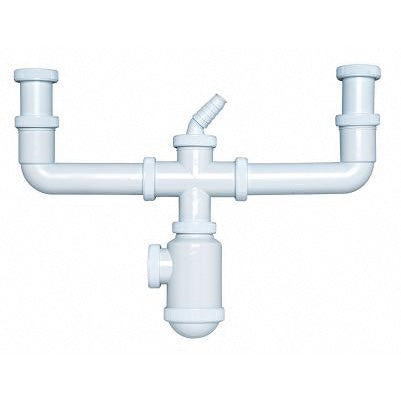 Sifón botella extensible CREARPLAST C-44 con doble racor y toma para electrodomésticos en color blanco
