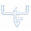 Sifón curvo extensible Crearplast C-48 para fregadero doble con toma de electrodomésticos y salida horizontal
