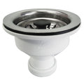 Válvula cestilla Crearplast C-93 de acero inoxidable con cuerpo blanco y conexión de 40mm para fregadero