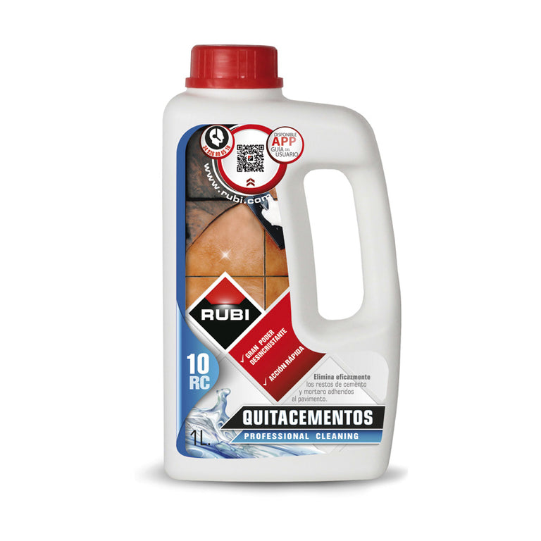 Botella de 1L de limpiador de cemento Rubi RC-10 para cerámica y porcelanato