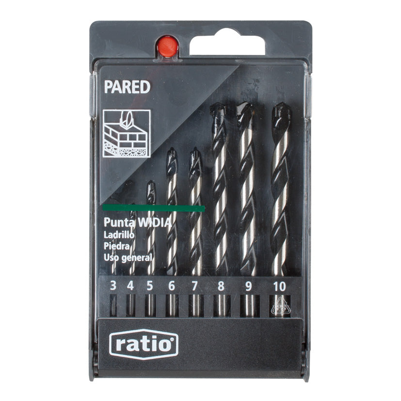 Estuche de 8 brocas para pared RATIO con puntas de carburo de tungsteno de 3 a 10 mm