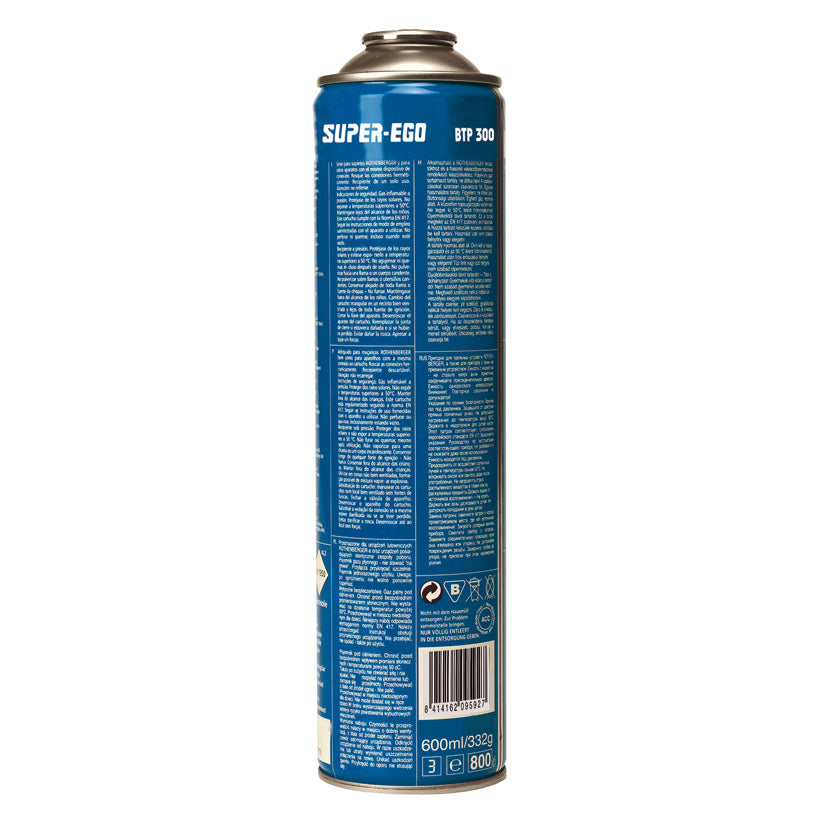 Cartucho de gas Multigas 300 SUPER-EGO de 600ml para soplete de soldadura con conexión de rosca 7/16.