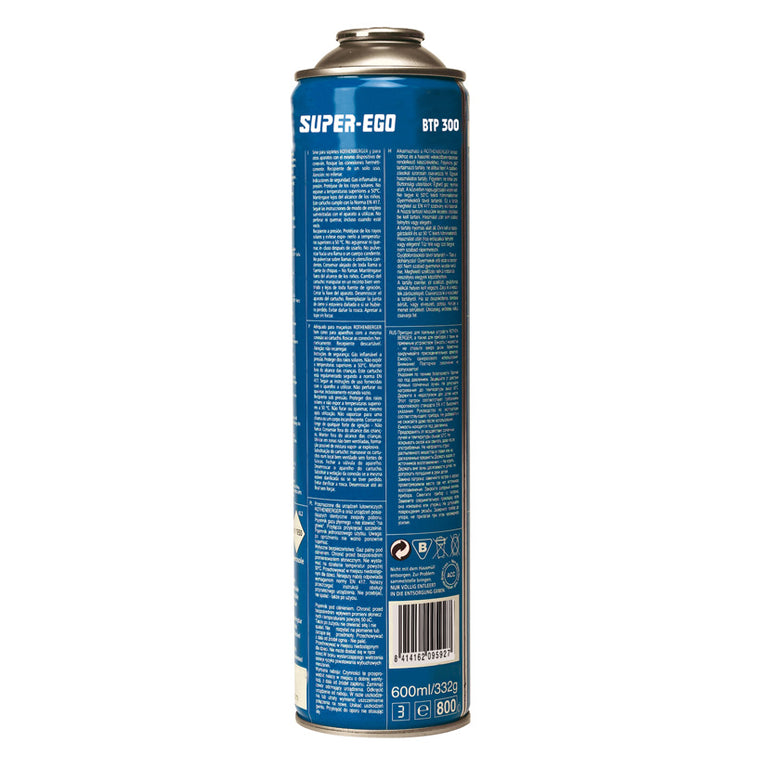 Cartucho de gas Multigas 300 SUPER-EGO de 600ml para soplete de soldadura con conexión de rosca 7/16.