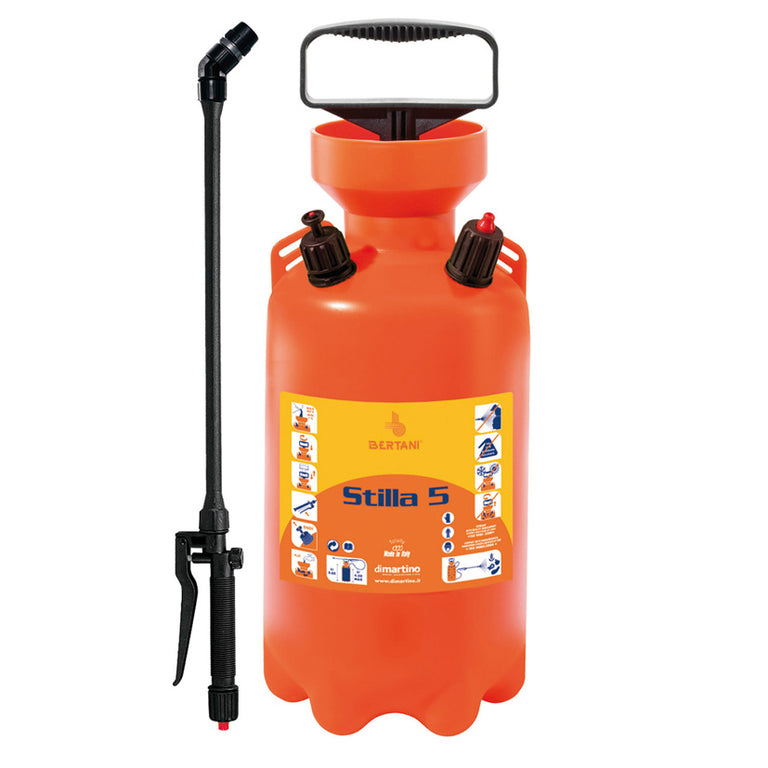 Pulverizador de presión previa Di Martino Stilla 5 naranja con lanza negra y empuñadura ergonómica