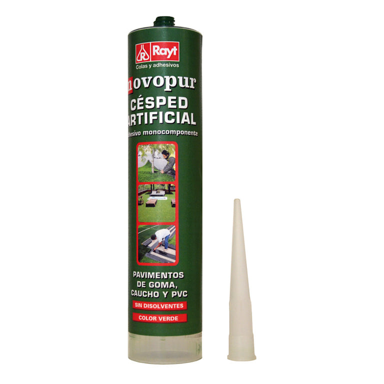 Cartucho de cola monocomponente RAYT Novopur de 300 ml para pegado y remates de césped artificial.