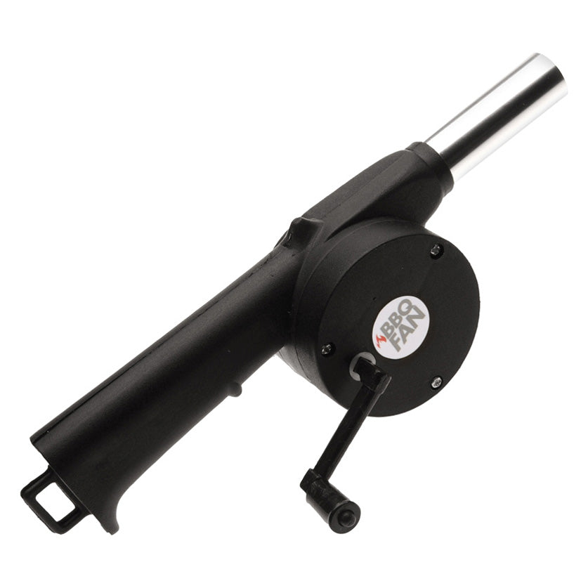 Soplador manual de aire para barbacoa con manivela y boquilla metálica, color negro
