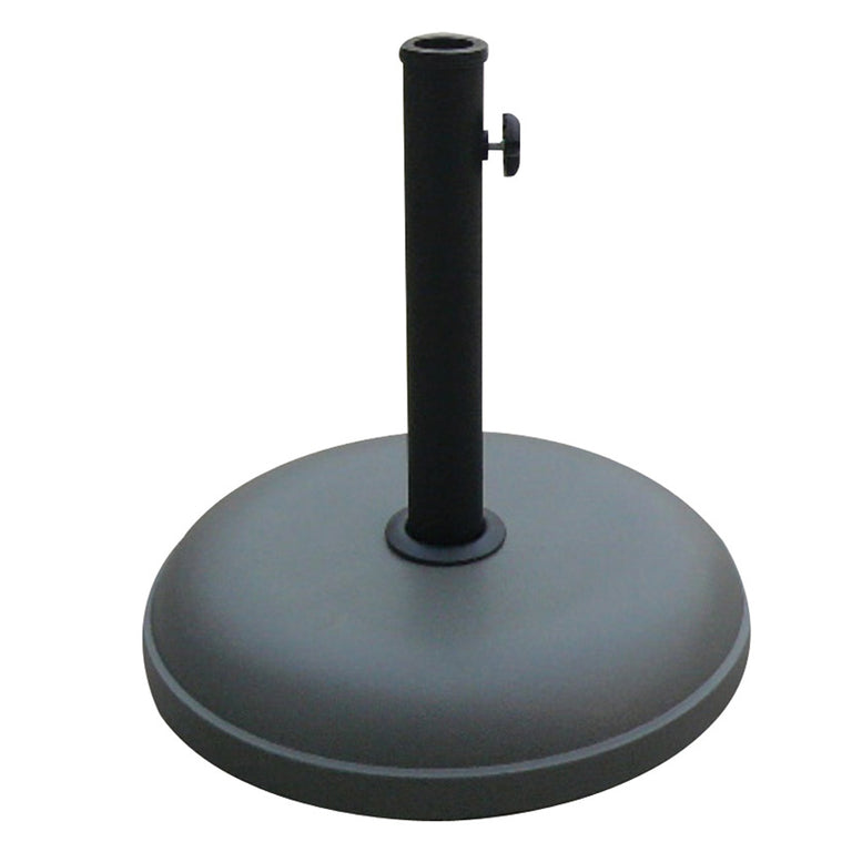 Base circular de cemento gris para parasol con mástil de sujeción negro y pomo de ajuste manual