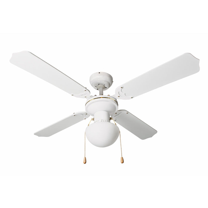 Ventilador de techo blanco Habitex VTR-1000B con 4 aspas y lámpara central integrada.