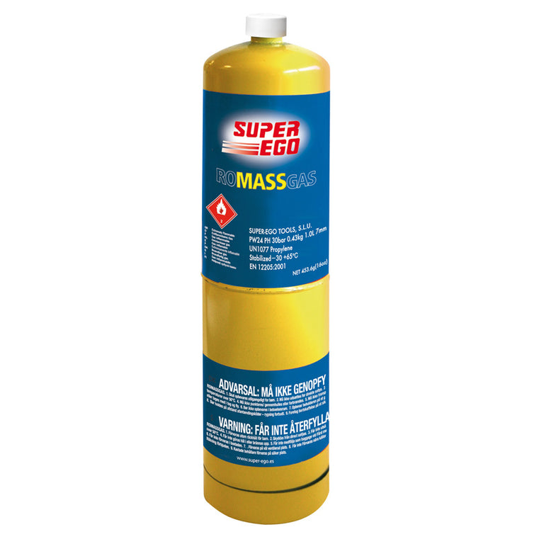 Botella de gas Mapp Super-Ego Romassgas 453g, cilindro amarillo para soldadura profesional con rosca US