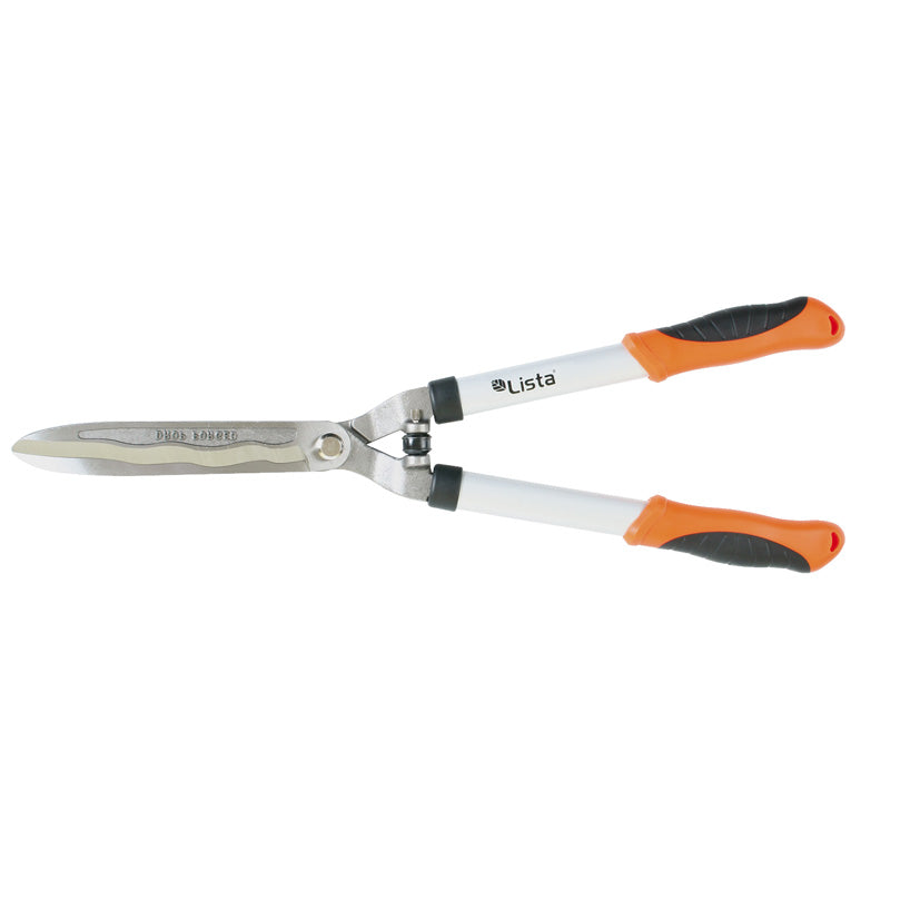Tijera cortasetos Lista de 60 cm con hojas de acero forjado ondulado y mangos de aluminio ergonómicos.