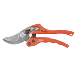 Tijera de poda bypass LISTA N13 con hojas de acero inoxidable y mango ergonómico naranja reforzado.