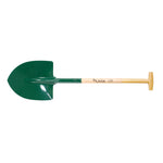 Pala redonda de punta Lista Nº3 de acero templado verde con mango de madera y empuñadura de muleta en T