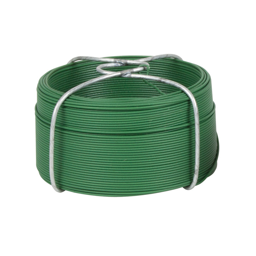 Alambre plastificado verde en bobina con sistema dispensador para jardín