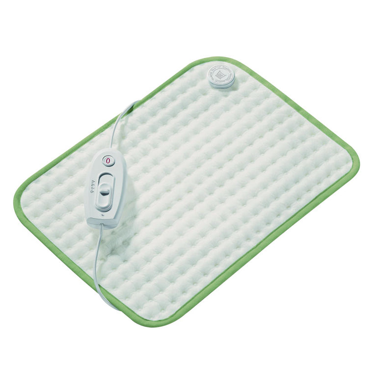 Almohadilla eléctrica Beurer Basic 1 blanca con borde verde y mando de control de 3 niveles de temperatura