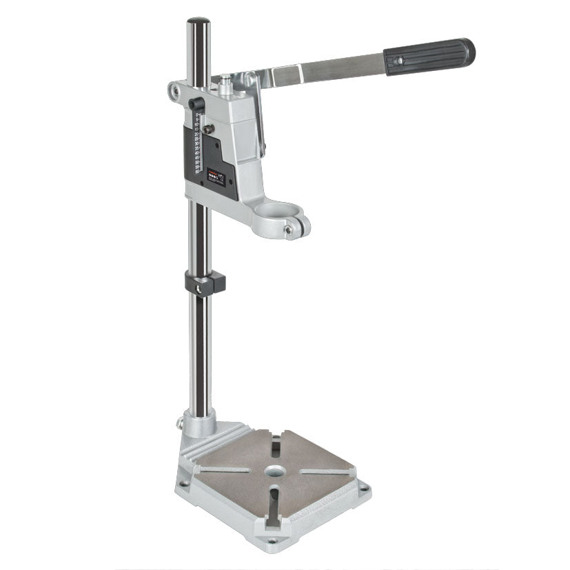 Soporte para taladro universal RATIO CenterFix 5590 con base de fundición y palanca de presión ergonómica.