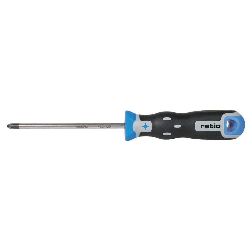 Destornillador Pozidriv RATIO DynamicTecno con punta de precisión y mango azul y negro