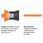 Detalle de mango con código de color y marcaje láser en varilla de destornillador RATIO