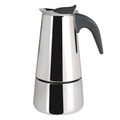 Cafetera italiana HABITEX Neos Induction en acero inoxidable pulido con mango negro ergonómico.