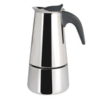 Cafetera italiana HABITEX Neos Induction en acero inoxidable pulido con mango negro ergonómico.